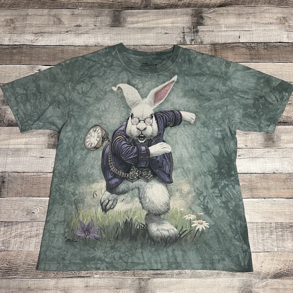 Mountain Shirt Adult Large Green Tie Dye Alice In Wonderland White Rabbit